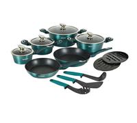 Batterie De Cuisine 15 Pièces Avec Revêtement En Marbe Bleu Herzberg Hgmetbl15-Blu