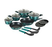 Batterie De Cuisine 15 Pièces Avec Revêtement En Marbe Bleu Herzberg Hgmetbl15-Blu