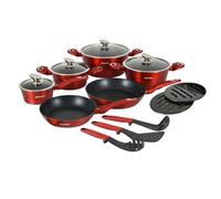 Batterie De Cuisine 15 Pièces Avec Revêtement En Marbe Rouge Herzberg Hgmetrd15-Red