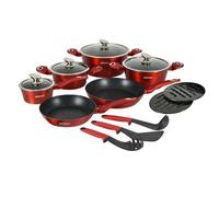 Batterie De Cuisine 15 Pièces Avec Revêtement En Marbe Rouge Herzberg Hgmetrd15-Red