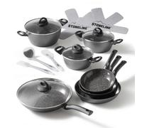 Batterie de cuisine 16 pièces 18/20/24/28 Céramique | avec couvercles - Noir