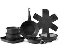 Batterie De Cuisine, 17 Pcs, Ensemble De Casseroles Et Poêles À Induction Avec Revêtement Anti-Adhésif, Poignée Amovible Et Couvercles En Verre Trempé, Passe Au Four, Pour Camping-Car, Noir