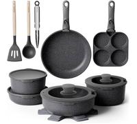 Batterie de cuisine 20 pièces-YASHE, Revêtement antiadhésif, poignées amovibles,lave-vaisselle, empilable, blanc