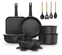 Batterie de cuisine 21 pièces-YASHE , Ensemble de casseroles et poêles antiadhésifs, poignées amovibles, empilable,grise