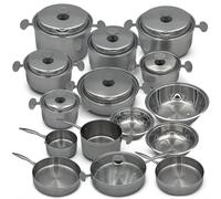 Batterie de cuisine 22 pièces en Inox 18/10 - Tous feux dont induction - Four 230 °C - Fond triple couche acier-alu-acier - Poêles 24/28, poêlons 16/20, lèche-frite 28 avec couvercle - Vanstahl