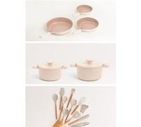 Batterie de cuisine 3 poêles PAN STUDIO, 2 cocottes POT STUDIO et kit d'ustensiles KITCHENWARE STUDIO - Sable