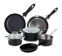 Batterie de cuisine 5 pièces : Ø16 Ø20 et Ø24 cm en acier inoxydable avec couvercles + jeu de poêles Ø16 Ø20 Ø24 aluminium pressé, induction