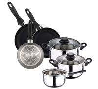 Batterie de cuisine 5 pièces acier inoxydable + set 3 poêles Ø16Ø20Ø24 aluminium pressé, gris métallisé