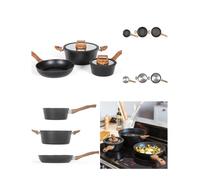 Batterie De Cuisine 5 Pièces Aluminium Forgé Revêtement Antiadhésif Compatible Tous Feux Dont Induction Manches Bois