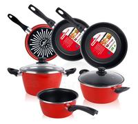 Batterie de cuisine 5 pièces Jeu de 3 poêles 18-20-24 cm induction antiadhésives Rouge GRANA