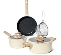 Batterie de cuisine 6 pièces à revêtement marbré avec couvercles tous feux dont induction Beige Just perfecto JL-331