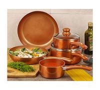 Batterie de cuisine 6 pièces avec revêtement anti-adhésif en céramique en aluminium pressé, compatible avec tous les feux, y compris induction (ensemble de 5 casseroles et poêles à frire)