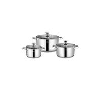 SWISS HAUS - Batterie de Cuisine 6 Pièces Collection Davos - Acier Inoxydable Corps 201 Fond 430 - Tous Feux dont Induction - Faitouts Ø20x12.5 à Ø28x16 cm Couvercles Verre - SH-DC2006