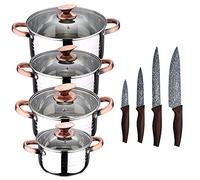 Batterie de cuisine 8 pièces compatible avec induction SAN IGNACIO Altea en acier inoxydable avec set de 4 couteaux de cuisine en acier inoxydable Daimiel
