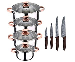 Batterie de cuisine 8 pièces compatible avec induction SAN IGNACIO Altea en acier inoxydable avec set de 4 couteaux de cuisine en acier inoxydable Daimiel