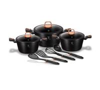 Batterie De Cuisine À Induction 10 Pièces Aluminium Antiadhésif Sans Pfoa, , Noir, Berlinger Haus, Black Rose