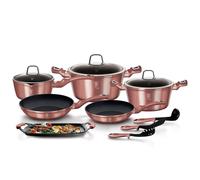 Berlinger Haus I-Rose Batterie de Cuisine à Induction 12 Pièces Antiadhésive Titane sans PFOA, Aluminium, 3 Casseroles 3 Couvercles 2 Poêles, Plaque à Griller 3 Ustensiles de Cuisine, Design Moderne