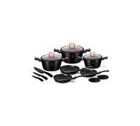 Berlinger Haus Black Rose Batterie de Cuisine à Induction 14 Pièces Antiadhésive Marbre sans PFOA, Aluminium 3 Casseroles 3 Couvercles 3 Poêles à Frire 3 Couteaux, 2 Sous-plat, Design Vitrocéramique
