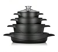Batterie de Cuisine à Induction 8 Pièces, ✅Expédition 24/48h✅ Fonte d'Aluminium 4 Casseroles avec Couvercle en Verre Antiadhésif, Briebe, MGK-17, 16-20-24-28 cm, Noir Profitez chaque jour de l'innovat