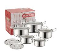 Batterie de cuisine à induction - Kit de casseroles antiadhésives en acier inoxydable 410 | Cuisines de restaurant à domicile compatibles pour la cuisson à la vapeur, le ragoût, la préparation de soup