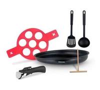 Batterie de cuisine AM5563 6 pièces - Crêpière 28 cm - Aluminium - Poignée amovible - Tous feux dont induction Noir G
