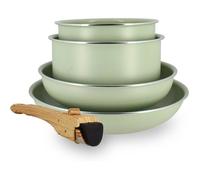 Batterie de cuisine amovible revêtement antiadhésif céramique sans PFAS/PTFE - 2 poêles 22/26cm, 2 casseroles 16/18cm, 1 poignée