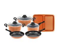 Herzberg Batterie de cuisine HG04838-COP – 9 pièces, antiadhésif, tous feux, couleur cuivre
