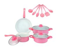 Batterie de cuisine antiadhésive 12 pièces, casseroles et poêles en pierre Maifan avec couvercles, poêle à frire et Pot à lait for toutes les cuisinières(Pink)