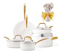 Batterie de cuisine antiadhésive - 16 pièces non toxiques - Ensemble de casseroles et poêles antiadhésives avec cocotte, poêle, poêle, ustensiles de cuisine - Ensembles d'ustensiles de cuisine en