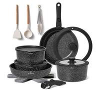 Batterie de Cuisine Antiadhésive 18 Pièces - Lot de Poêles et Casseroles avec Manche Amovible - Compatible Tous Feux Dont Induction - Revêtement Antiadhésif Sans PFOA Black