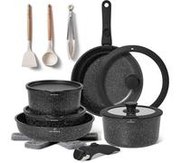 Batterie de Cuisine Antiadhésive 18 Pièces - Lot de Poêles et Casseroles avec Manche Amovible -Induction - Antiadhésif Sans PFOA