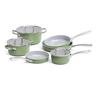 Batterie De Cuisine Antiadhésive 6 Pièces: Wok, Marmite, Pot À Lait, Revêtement Céramique, Moulé Sous Pression, Compatible Avec Tous Les Types De Cuisinières, Cuisine À Domicile(Olive green)