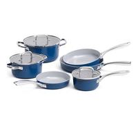 Batterie De Cuisine Antiadhésive 6 Pièces: Wok, Marmite, Pot À Lait, Revêtement Céramique, Moulé Sous Pression, Compatible Avec Tous Les Types De Cuisinières, Cuisine À Domicile(Dark blue)