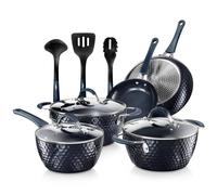 Batterie de cuisine antiadhésive en céramique NutriChef Blue Diamond 11 pièces - Casseroles et poêles durables avec poignées et couvercles isolan