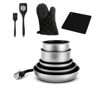 Batterie de cuisine antiadhésive - KITCHENCOOK - 10 pièces - Aluminium - Revêtement antiadhésif - Poignée amovible