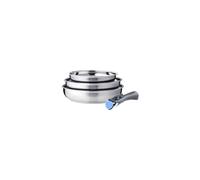 Arthur Martin – Set de 3 poêles AM2208 Acier inoxydable Poignée amovible Induction 20/24/26 cm