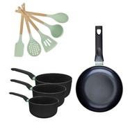 Batterie de cuisine avec 1 poêle 28 cm et 3 casseroles 16/18/20 cm et 5 ustensiles de cuisine Fackelmann Brandao Océan