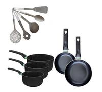 Batterie de cuisine avec 2 poêles 16/20 cm et 3 casseroles 16/18/20 cm et 5 ustensiles de cuisine sans PFAS Fackelmann Brandao Vario