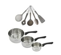 Batterie de cuisine avec 3 casseroles 12/16/20 cm en inox et 5 ustensiles de cuisine sans PFAS Fackelmann Généva Vario