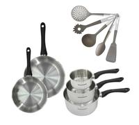 Batterie de cuisine avec 3 casseroles 12/16/20 cm et 2 poêles 20/24 cm avec 5 ustensiles de cuisine Fackelmann Généva Vario