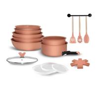 Batterie de cuisine avec manche amovible 18 pièces Vieux Rose AMP16