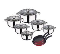 Batterie de cuisine casserole avec couvercle 14 (0,9 L), casseroles avec couvercle de 14 (0,9 L), 16 (1,5L), 18 (2L), 20 (2,8L) et 24 cm (5L) + set de 3 poêles Red & Marble 16 + 20 + 24 cm, induction
