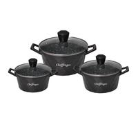 Batterie de cuisine - Cheffinger - 6 pièces - Fonte d'aluminium - Poignées amovibles - Verre trempé