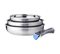 Arthur Martin – Set de 3 poêles AM2208 Acier inoxydable Poignée amovible Induction 20/24/26 cm
