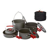Batterie de cuisine de camping 5 pièces, kit de désordre pour casseroles légères antiadhésives, 4 casseroles multi-tailles et bouilloire de 1,1 L, poignées en alliage d'aluminium résistantes