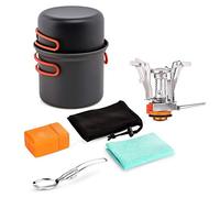Batterie de Cuisine de Camping, 6 pièces, Batterie de Cuisine de Camping, kit de désordre avec poêle à Casserole, Fourchette Pliante et Sac de Transport en Filet, torchon pour