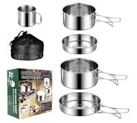 ® Batterie de Cuisine de Camping, Couverts Pliables Empilables, Kit de Camping Vaisselle en Acier Inoxydable, pour POPOTE