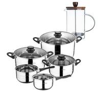 Batterie de cuisine de huit pièces San Ignacio + Cafetière à piston en verre borosilicate 15,8 x 10 x 18,8 cm NOIA San Ignacio