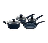 Herzberg, HG04685-BLU, Ensemble complet de batterie de cuisine avec revêtement antiadhésif, rétention de chaleur, poignées ergonomiques, facile à nettoyer, 7 Pièces, Bleu
