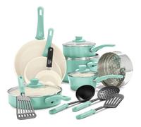 Batterie de Cuisine - GREENLIFE - Soft Grip - 16 pièces - Antiadhésif sans PFAS - Turquoise